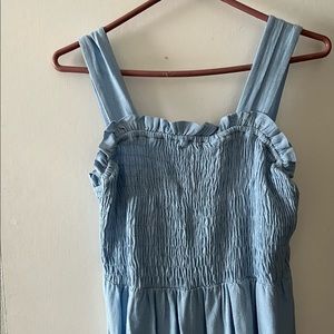 Light Blue Shirred Midi Dress